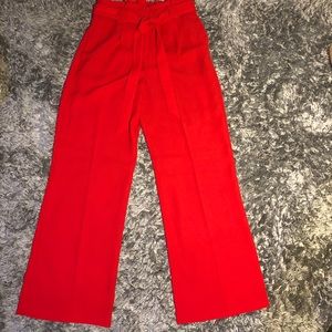 High Waisted Paperbag Tie Waist Wide Leg Trousers